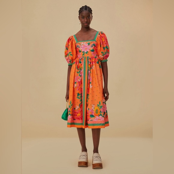 FARM Rio Dresses & Skirts - FARM Rio Orange Floral Midi Dress